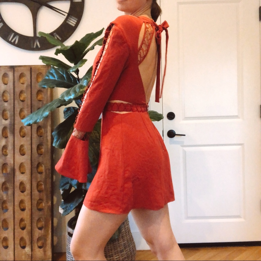 Finders Keepers Red Cut Out Dress W/ Bell Sleeves
